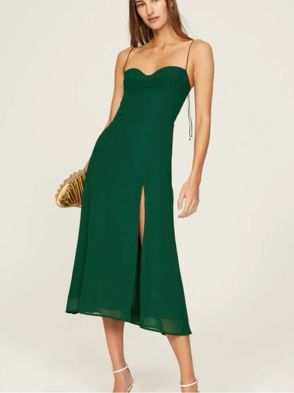 REFORMATION Emerald Green Spaghetti Strap Midi Dress